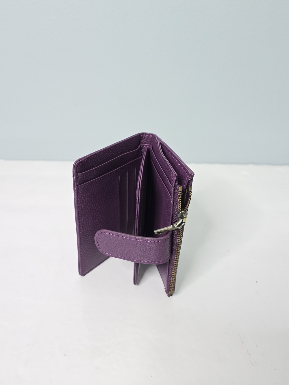 Purple Faux Leather Snap Wallet with Zipper Coin Pocket - Picture 5 of 6